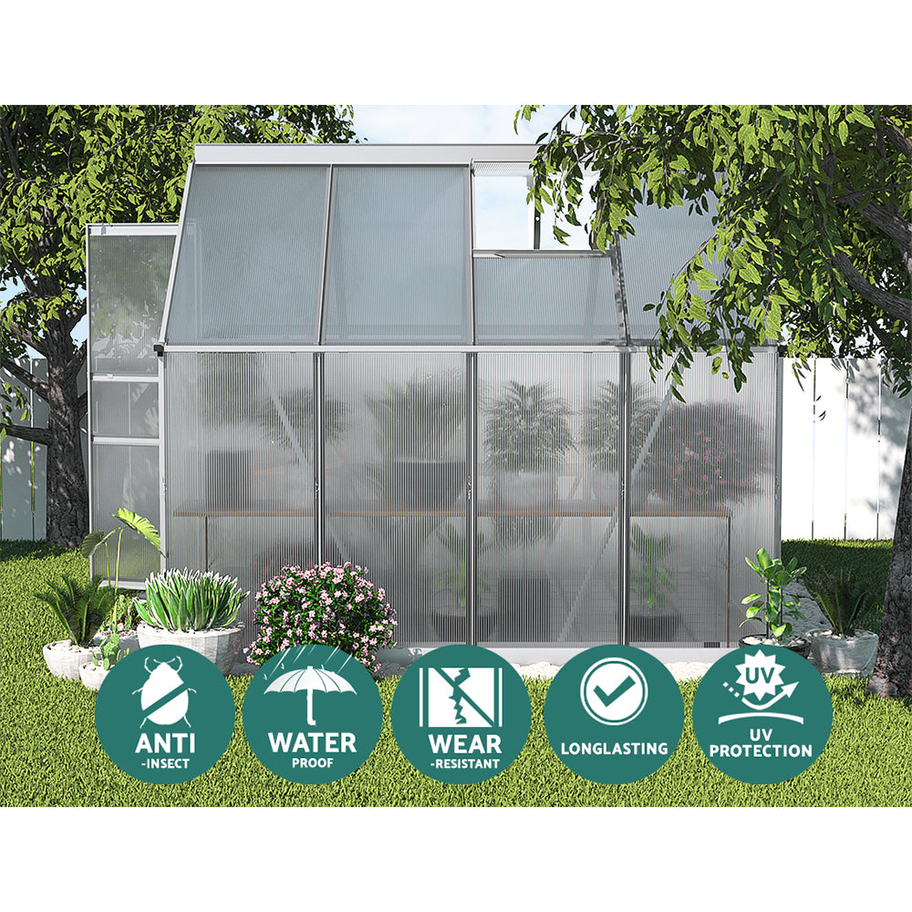 Greenhouse Aluminium Green House Polycarbonate Garden Shed 2.4x1.9M - image6