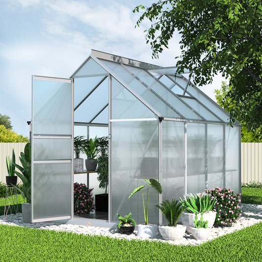 Greenhouse Aluminium Green House Polycarbonate Garden Shed 2.4x1.9M - image1