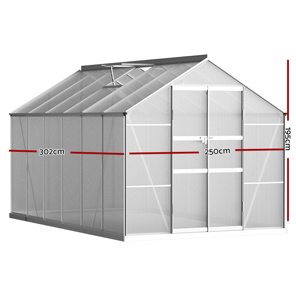 Greenhouse Aluminium Polycarbonate Green House Garden Shed 3x2.5M - image3