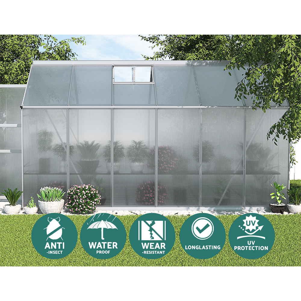 Aluminium Greenhouse Green House Garden Shed Polycarbonate 3.7x2.5M - image6