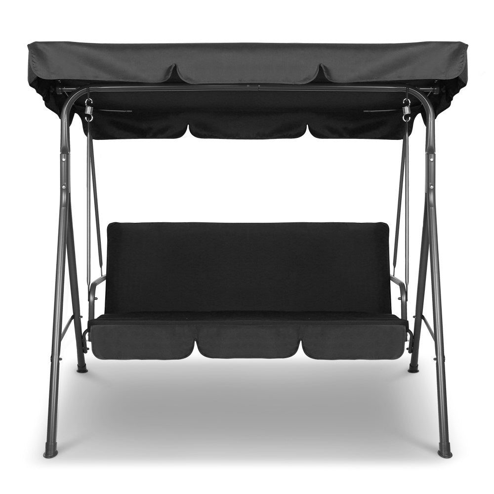 Outdoor Furniture Swing Chair Hammock 3 Seater Bench Seat Canopy Black - image3