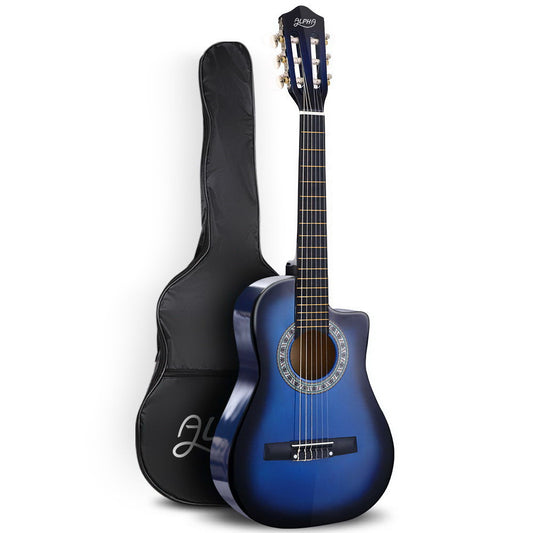 Alpha 34" Inch Guitar Classical Acoustic Cutaway Wooden Ideal Kids Gift Children 1/2 Size Blue - image1