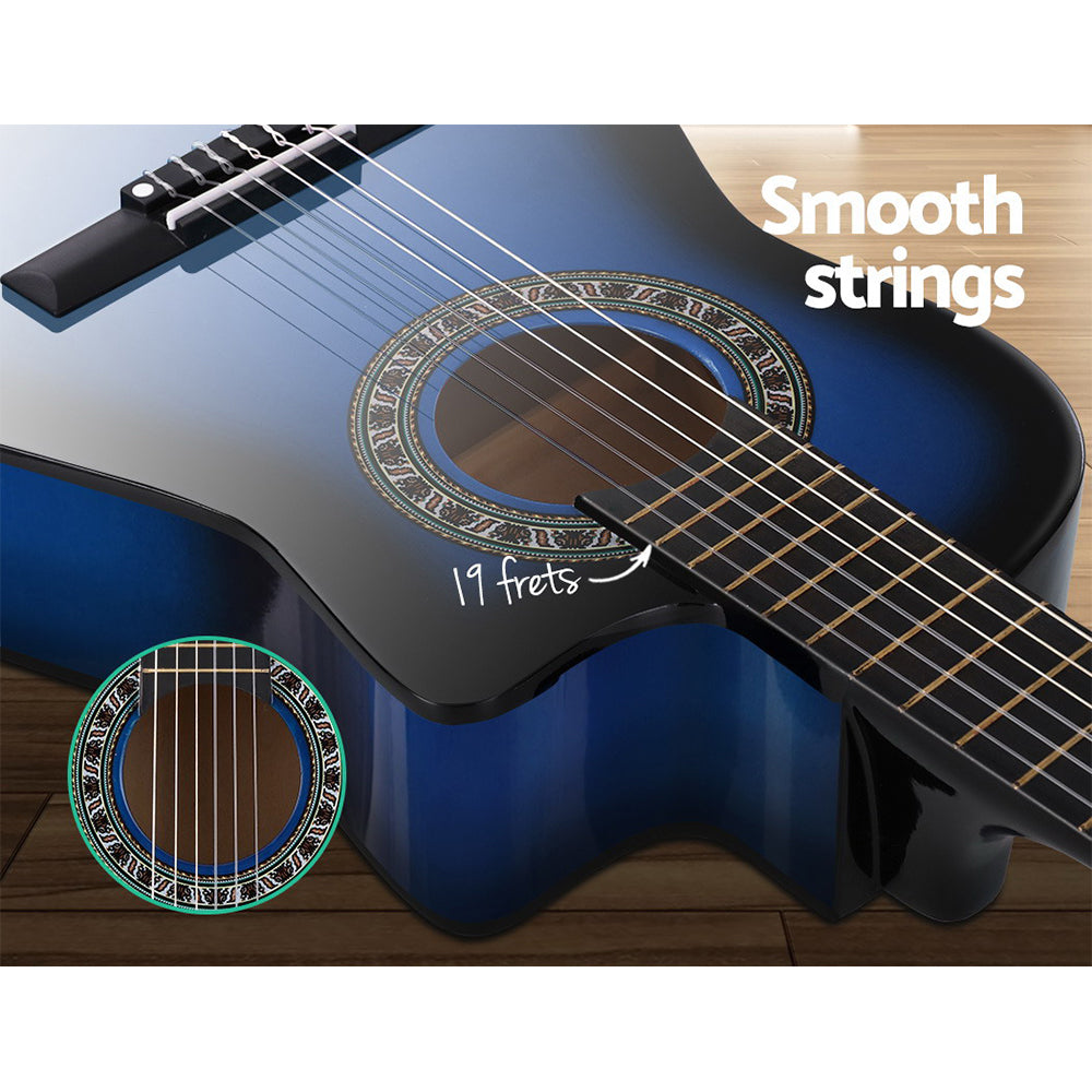 Alpha 34" Inch Guitar Classical Acoustic Cutaway Wooden Ideal Kids Gift Children 1/2 Size Blue with Capo Tuner - image7