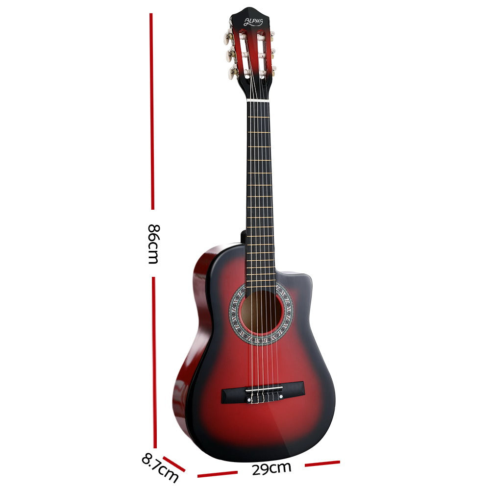 Alpha 34" Inch Guitar Classical Acoustic Cutaway Wooden Ideal Kids Gift Children 1/2 Size Red - image2