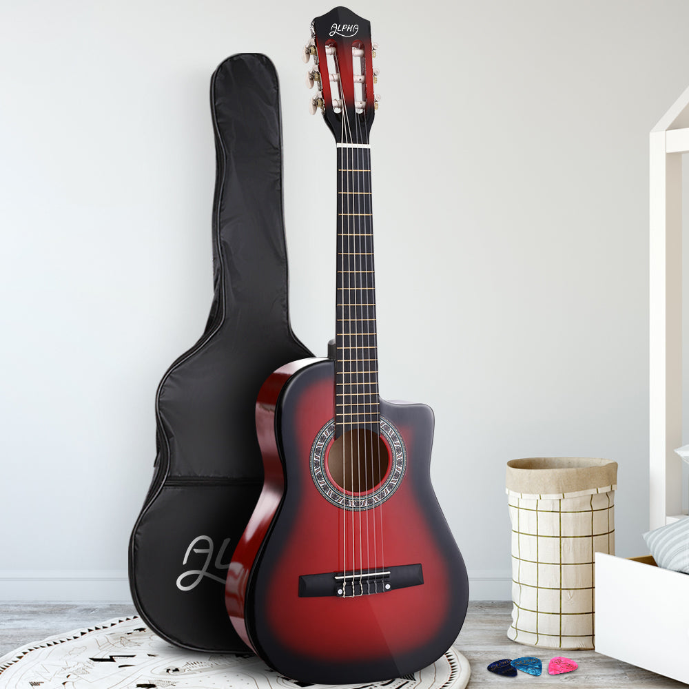 Alpha 34" Inch Guitar Classical Acoustic Cutaway Wooden Ideal Kids Gift Children 1/2 Size Red - image7