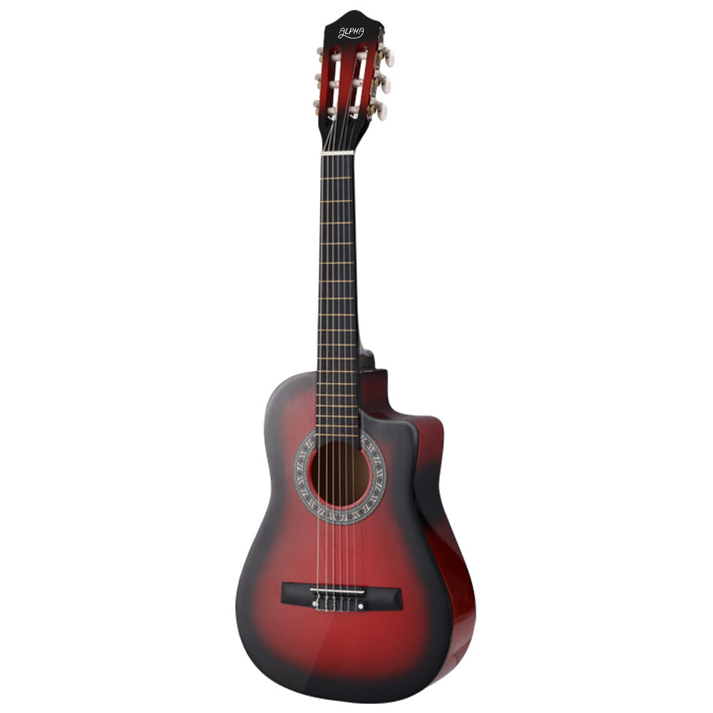 Alpha 34" Inch Guitar Classical Acoustic Cutaway Wooden Ideal Kids Gift Children 1/2 Size Red with Capo Tuner - image3