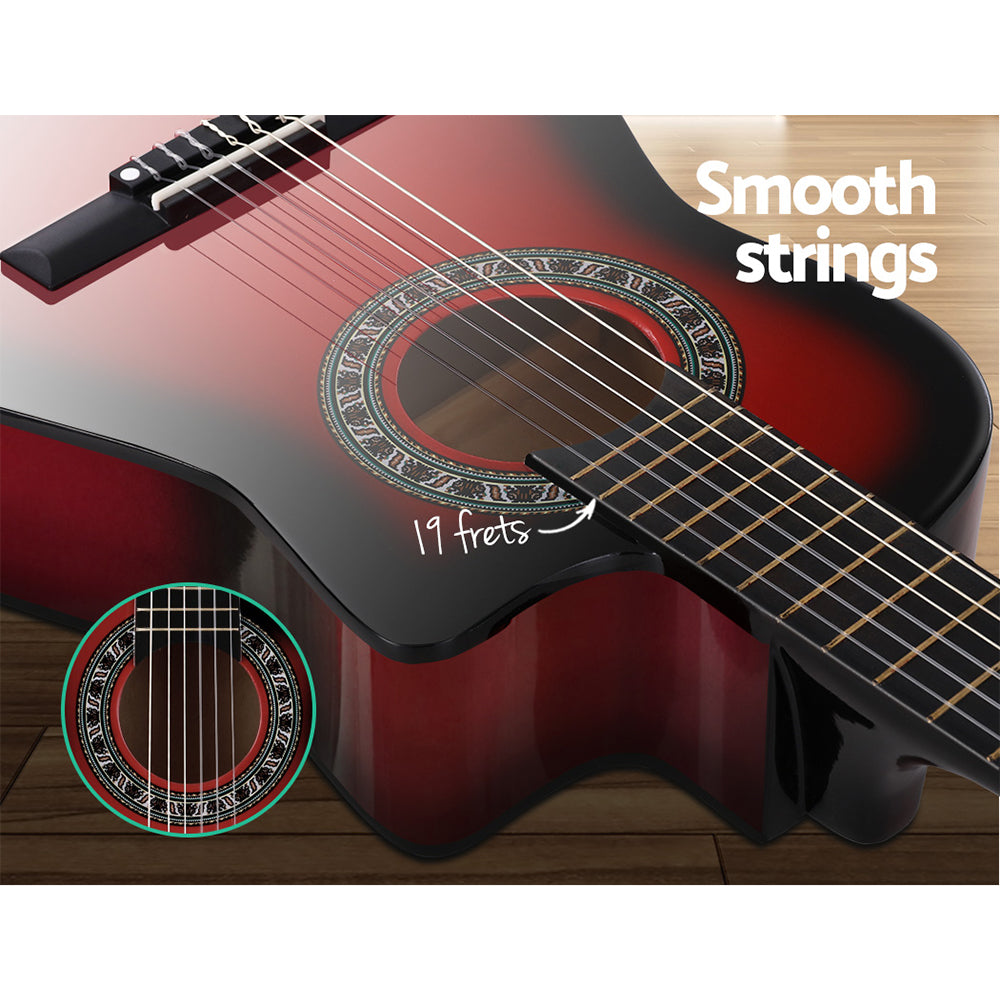 Alpha 34" Inch Guitar Classical Acoustic Cutaway Wooden Ideal Kids Gift Children 1/2 Size Red with Capo Tuner - image4