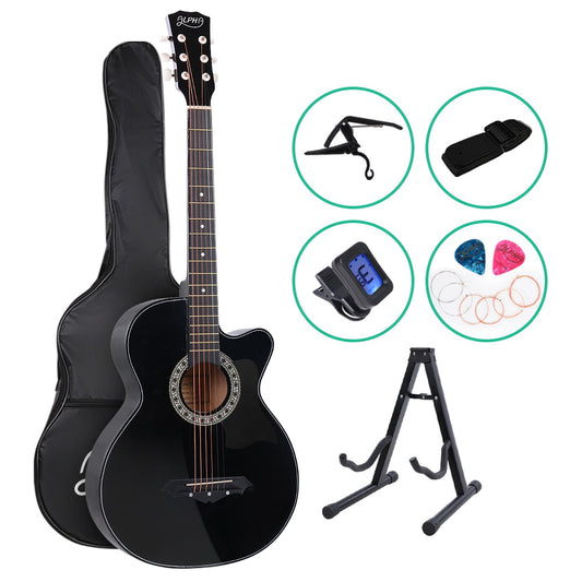 ALPHA 38 Inch Wooden Acoustic Guitar with Accessories set Black - image1