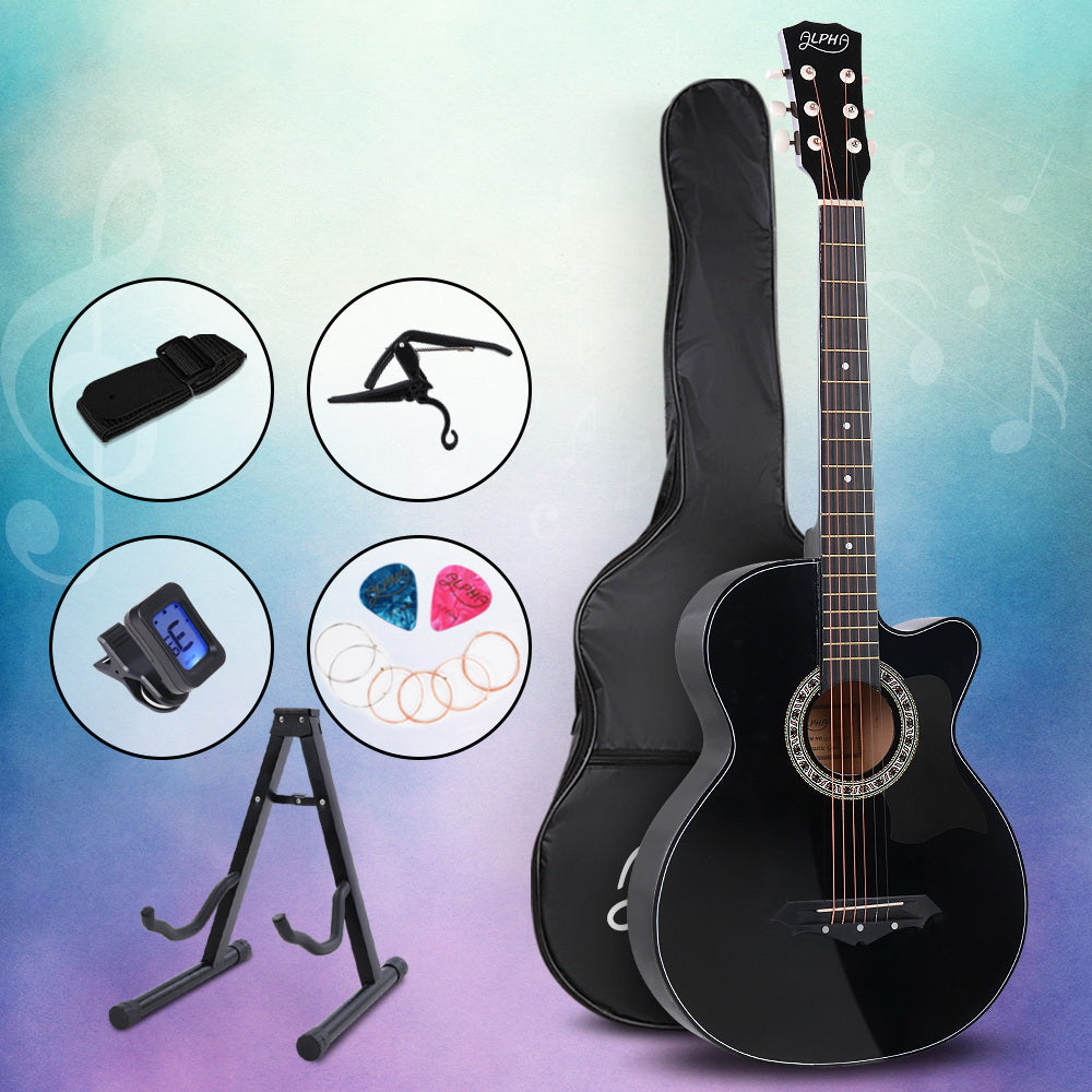 ALPHA 38 Inch Wooden Acoustic Guitar with Accessories set Black - image8