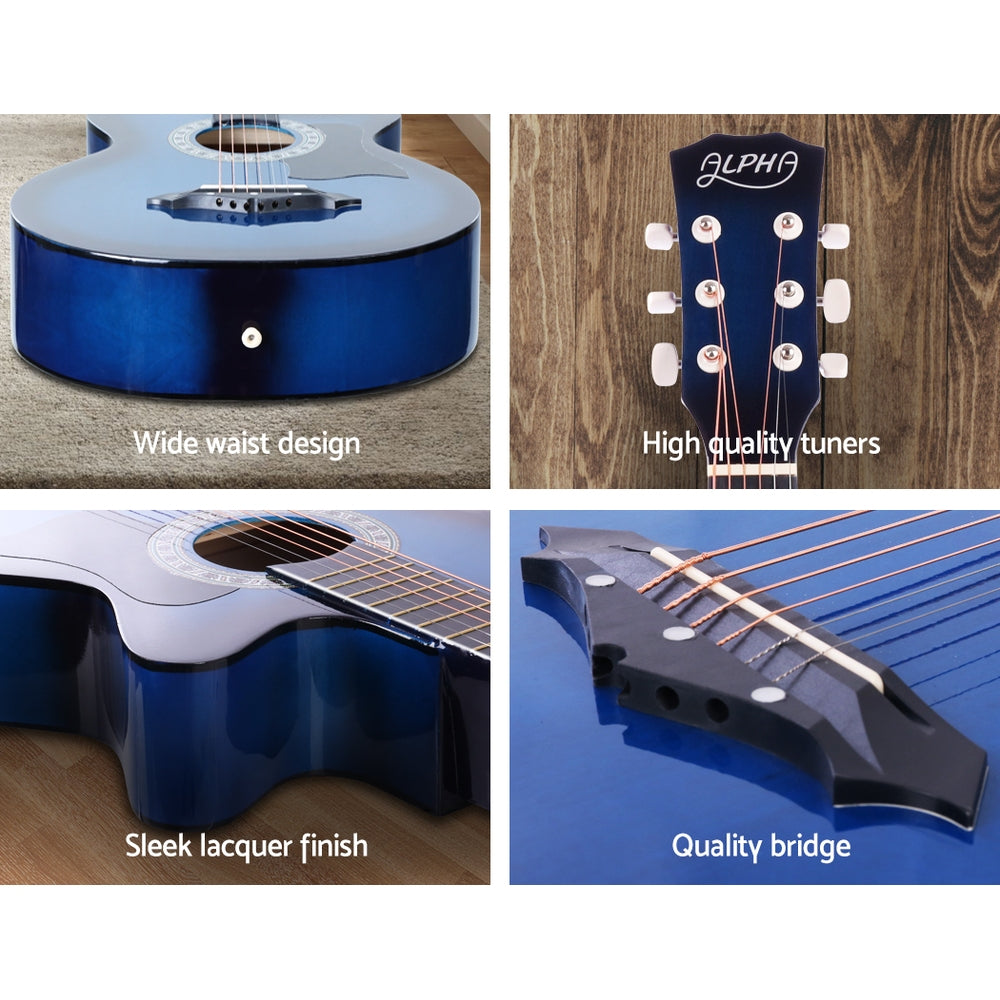 ALPHA 38 Inch Wooden Acoustic Guitar Blue - image6