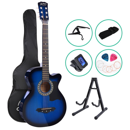 ALPHA 38 Inch Wooden Acoustic Guitar with Accessories set Blue - image1