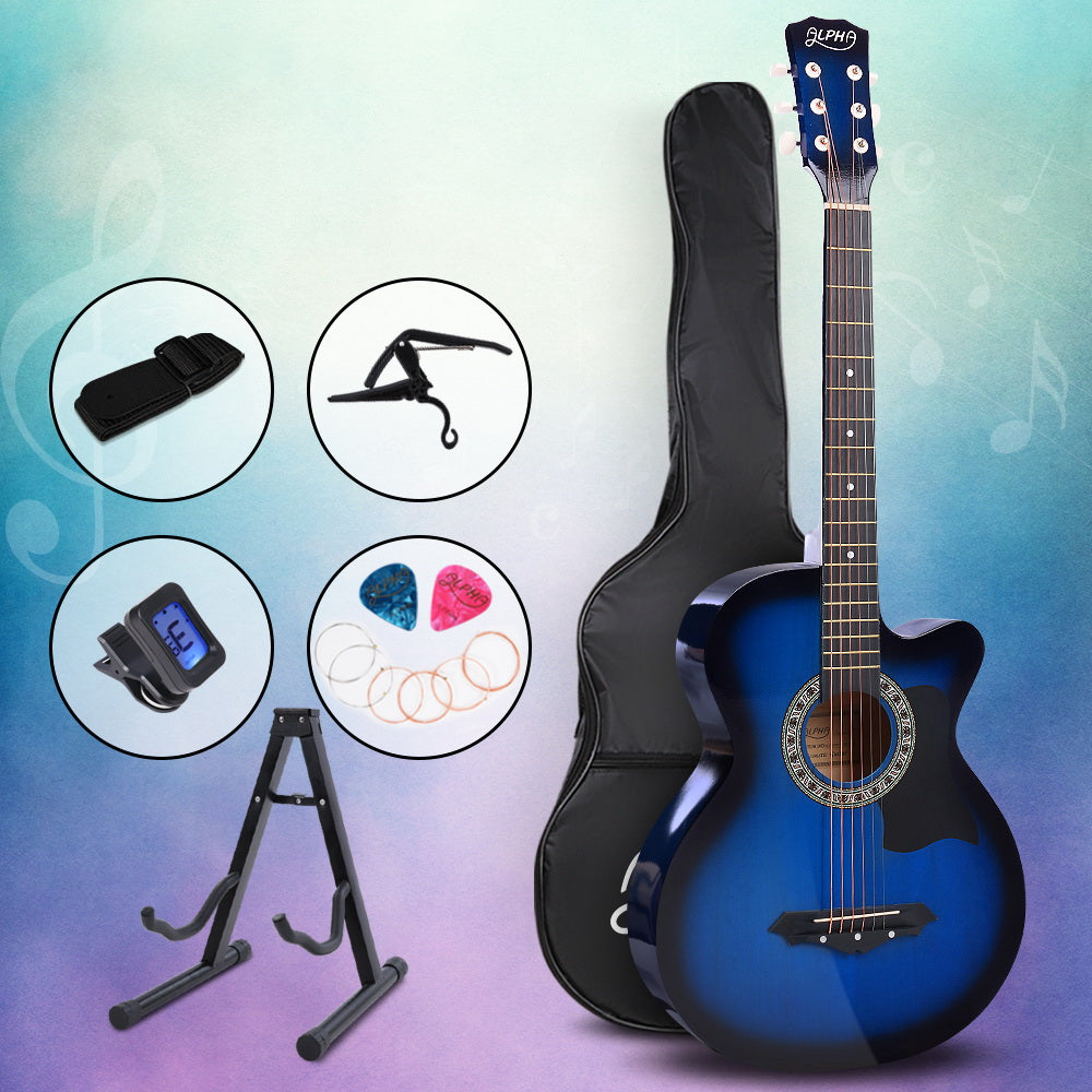 ALPHA 38 Inch Wooden Acoustic Guitar with Accessories set Blue - image8