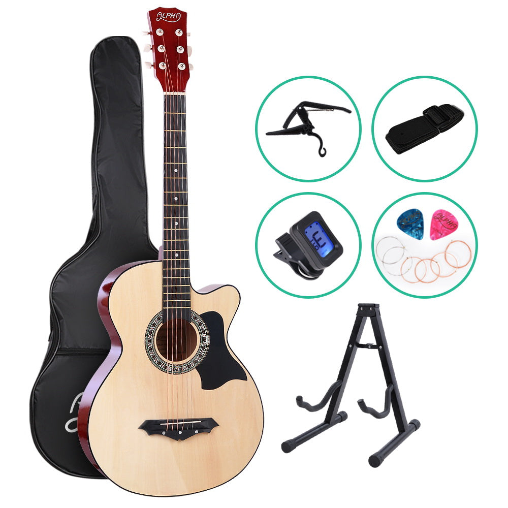 ALPHA 38 Inch Wooden Acoustic Guitar with Accessories set Natural Wood - image1