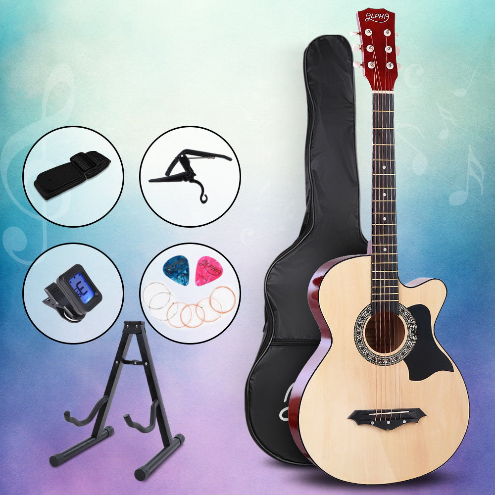 ALPHA 38 Inch Wooden Acoustic Guitar with Accessories set Natural Wood - image8