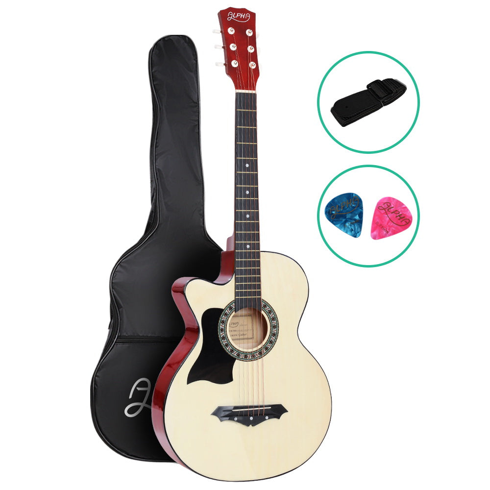 ALPHA 38 Inch Wooden Acoustic Guitar Left handed - Natural Wood - image1