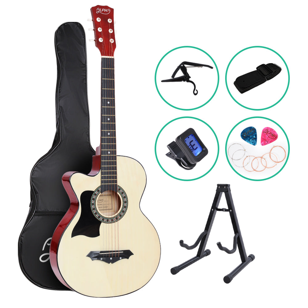 ALPHA 38 Inch Wooden Acoustic Guitar Left handed with Accessories set Natural Wood - image1