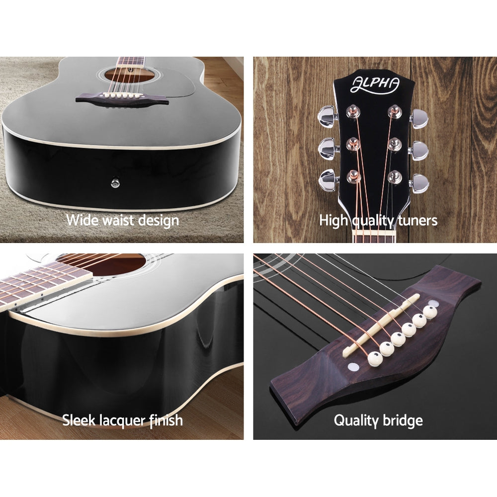ALPHA 41 Inch Wooden Acoustic Guitar Black - image6