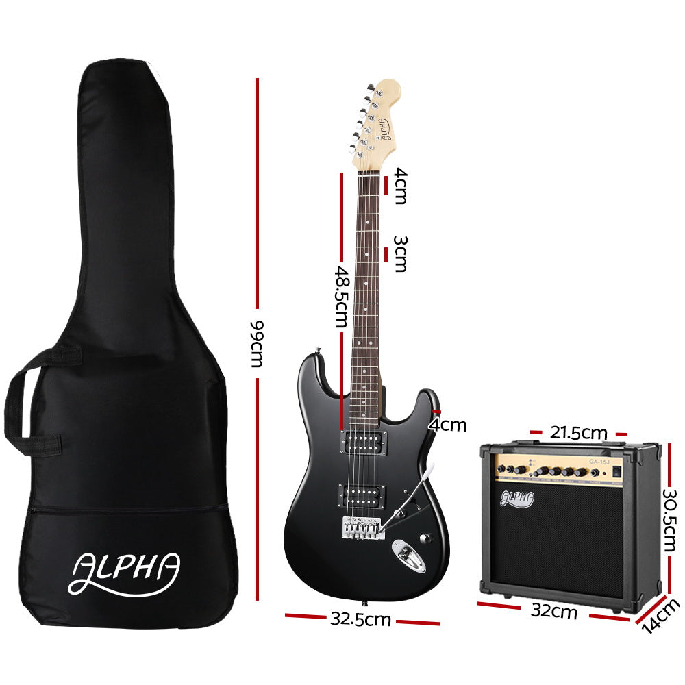 Alpha Electric Guitar And AMP Music String Instrument Rock Black Carry Bag Steel String - image2