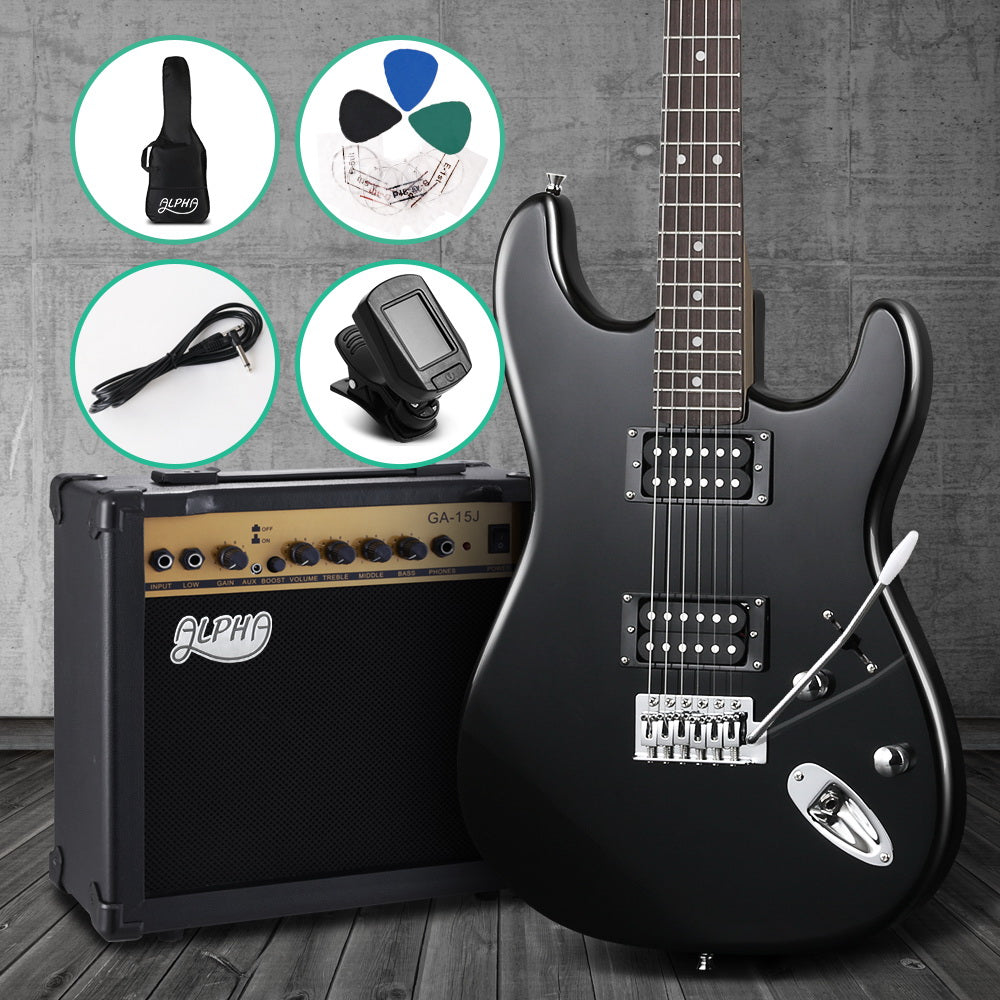 Alpha Electric Guitar And AMP Music String Instrument Rock Black Carry Bag Steel String - image7