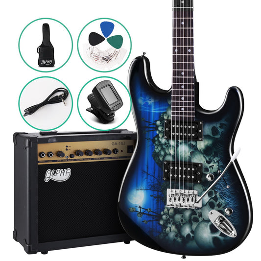 Alpha Electric Guitar And AMP Music String Instrument Rock Blue Carry Bag Steel String - image1