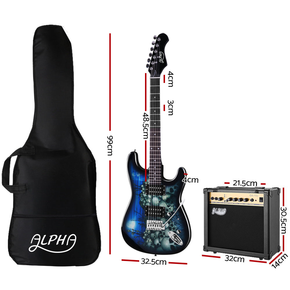 Alpha Electric Guitar And AMP Music String Instrument Rock Blue Carry Bag Steel String - image2