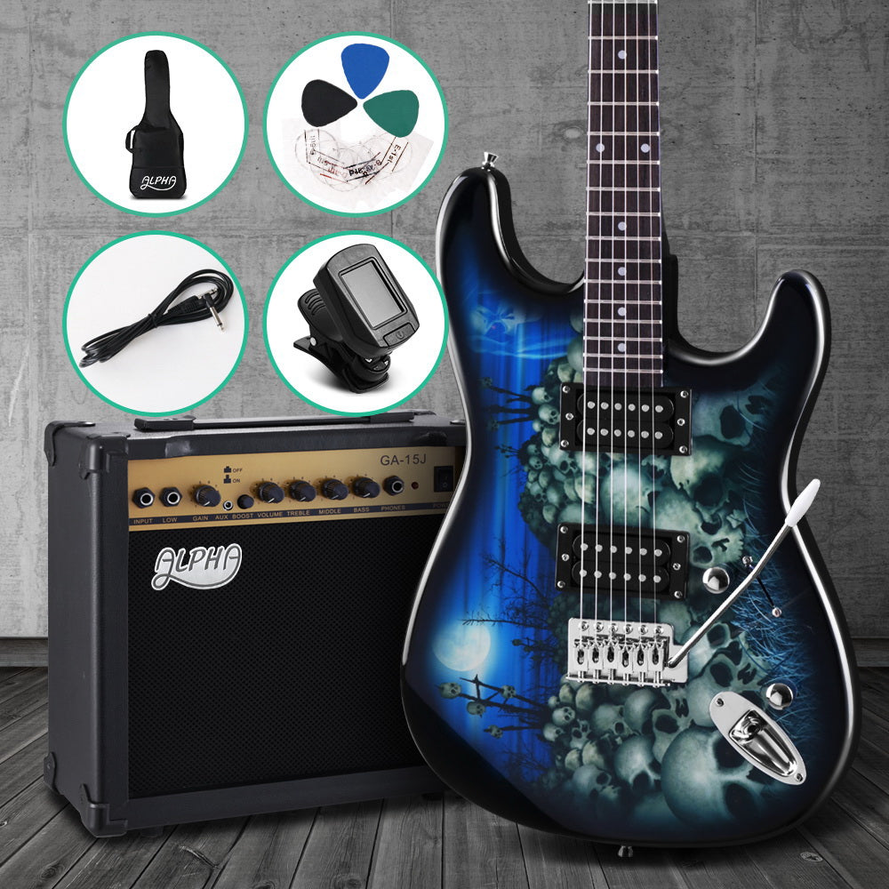 Alpha Electric Guitar And AMP Music String Instrument Rock Blue Carry Bag Steel String - image7