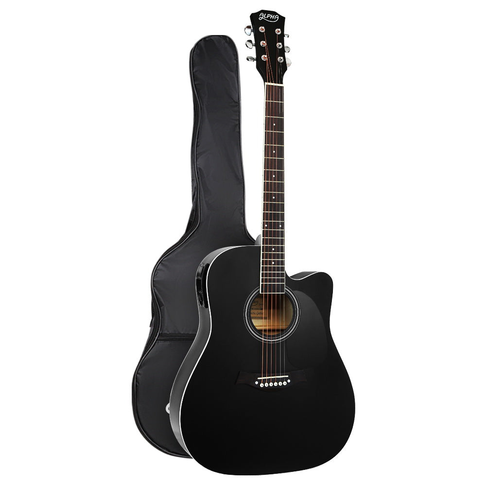 Alpha 41" Inch Electric Acoustic Guitar Wooden Classical Full Size EQ Bass Black - image8