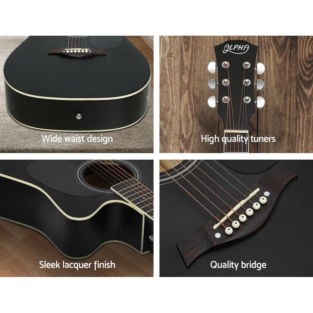 Alpha 41" Inch Electric Acoustic Guitar Wooden Classical Full Size EQ Bass Black - image13