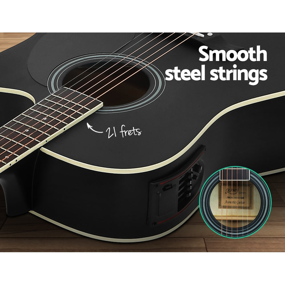 Alpha 41" Inch Electric Acoustic Guitar Wooden Classical Full Size EQ Bass Black - image6