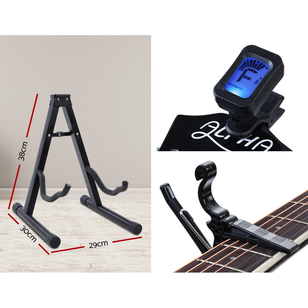 Alpha 41" Inch Electric Acoustic Guitar Wooden Classical Full Size EQ Capo Black - image12