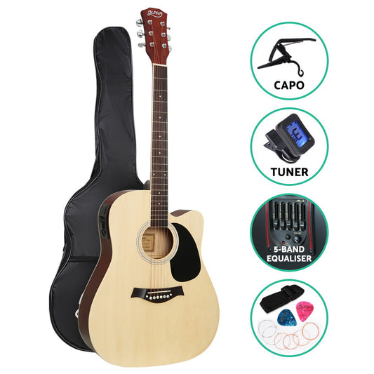 Alpha 41" Inch Electric Acoustic Guitar Wooden Classical with Pickup Capo Tuner Bass Natural - image1