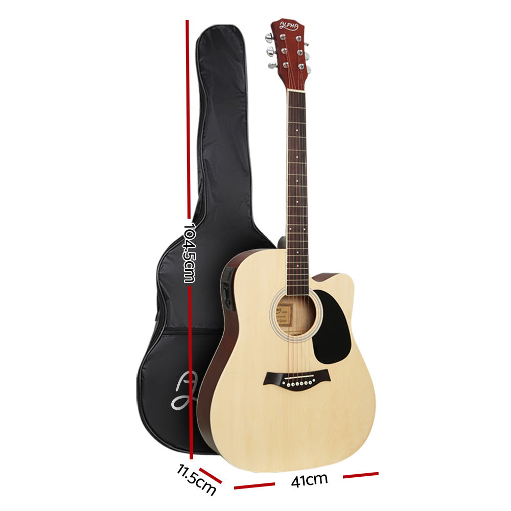 Alpha 41" Inch Electric Acoustic Guitar Wooden Classical with Pickup Capo Tuner Bass Natural - image2