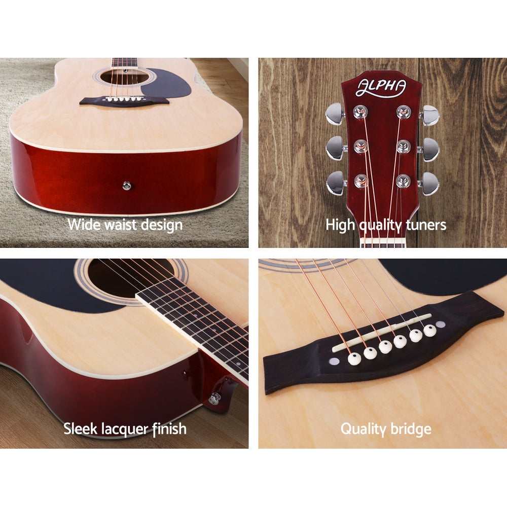 ALPHA 41 Inch Wooden Acoustic Guitar Natural Wood - image6