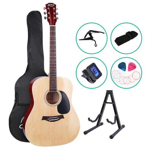 ALPHA 41 Inch Wooden Acoustic Guitar with Accessories set Natural Wood - image1