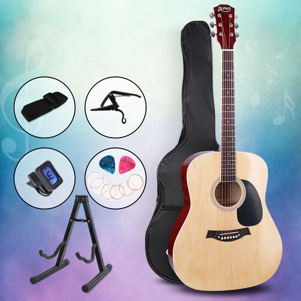 ALPHA 41 Inch Wooden Acoustic Guitar with Accessories set Natural Wood - image8