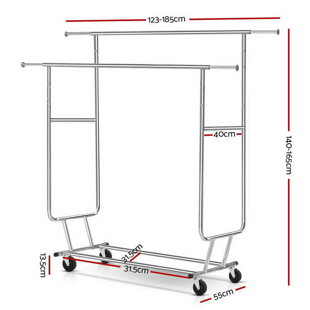 6FT Double Rail Clothes Rack Coat Stand Adjustable Garment Rolling Hanger - image2