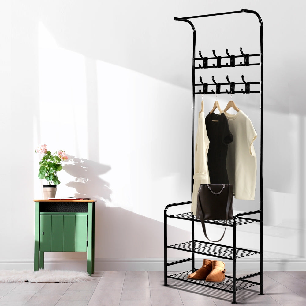 Clothes Rack Coat Stand Garment Portable Hanger Airer Organiser Shoe Storage Metal Black - image7