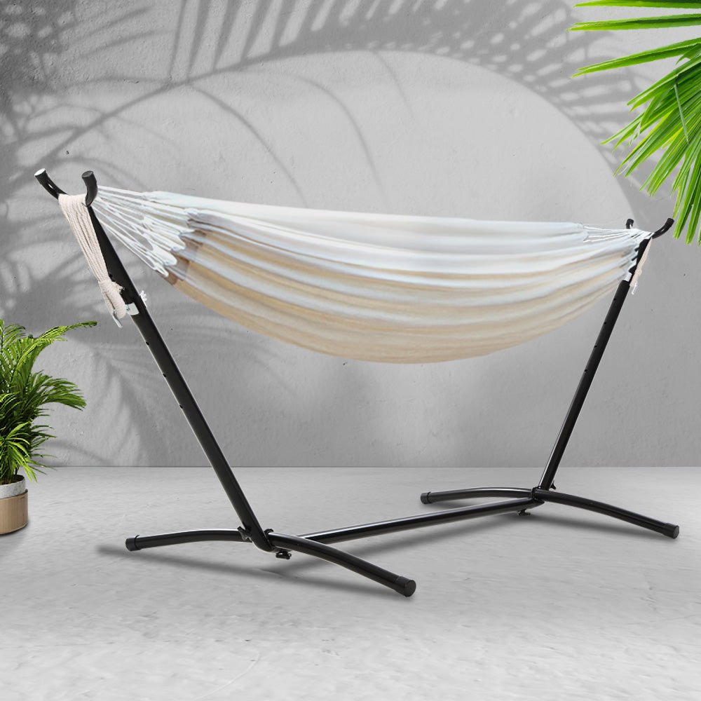 Camping Hammock With Stand Cotton Rope Lounge Hammocks Outdoor Swing Bed - image7
