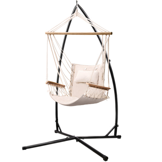 Gardeon Outdoor Hammock Chair with Steel Stand Hanging Hammock Beach Cream - image1