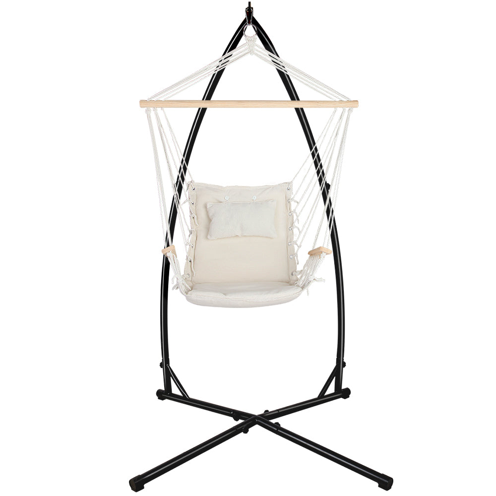 Gardeon Outdoor Hammock Chair with Steel Stand Hanging Hammock Beach Cream - image3