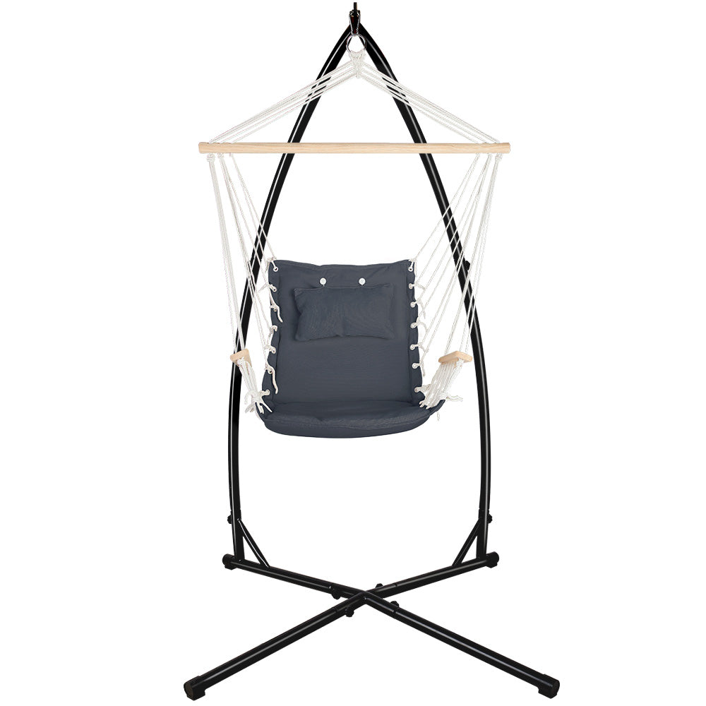 Gardeon Outdoor Hammock Chair with Steel Stand Hanging Hammock Beach Grey - image3