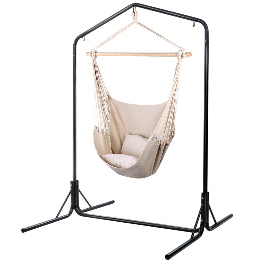 Gardeon Outdoor Hammock Chair with Stand Hanging Hammock with Pillow Cream - image1