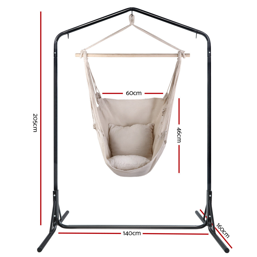 Gardeon Outdoor Hammock Chair with Stand Hanging Hammock with Pillow Cream - image2