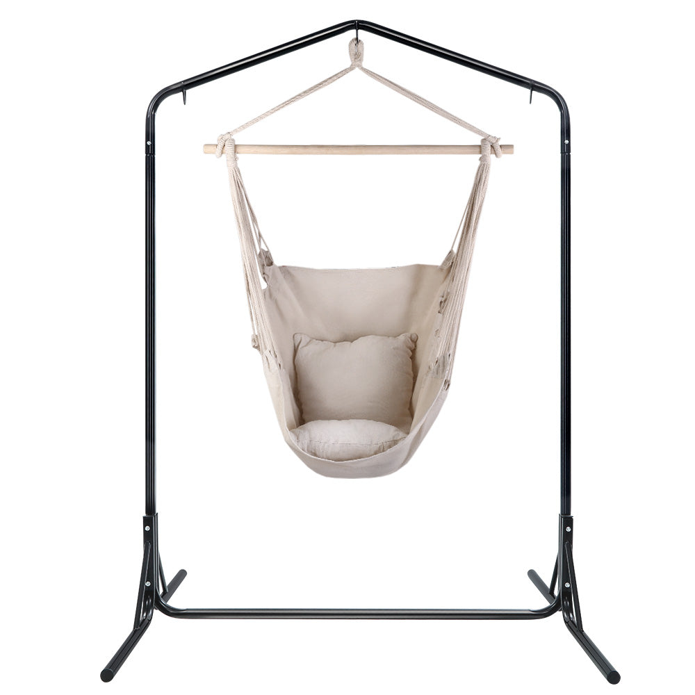 Gardeon Outdoor Hammock Chair with Stand Hanging Hammock with Pillow Cream - image3
