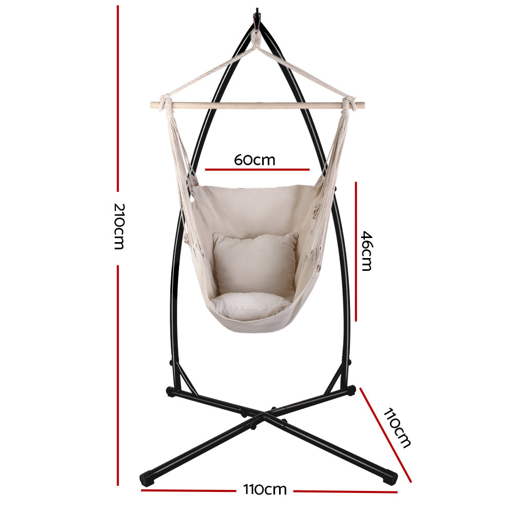 Gardeon Outdoor Hammock Chair with Steel Stand Hanging Hammock with Pillow Cream - image2