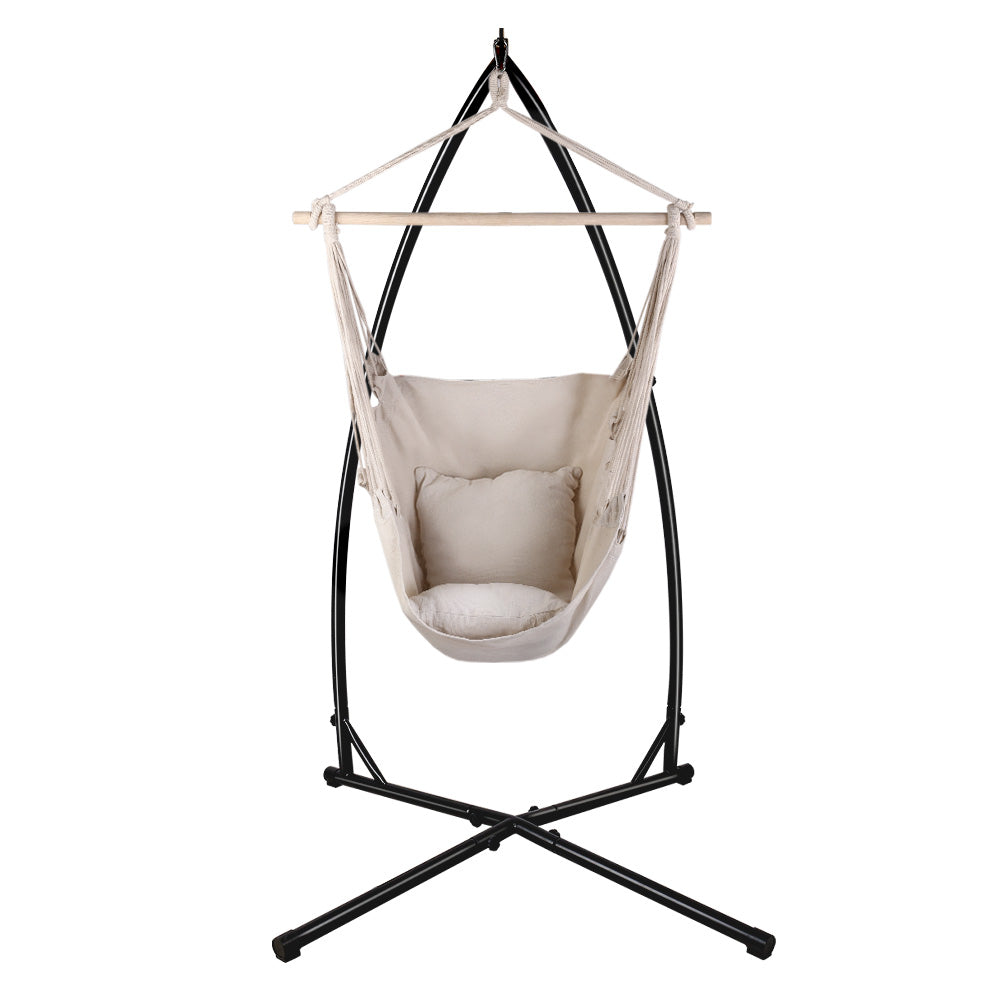 Gardeon Outdoor Hammock Chair with Steel Stand Hanging Hammock with Pillow Cream - image3