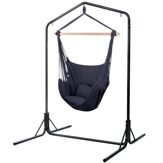 Gardeon Outdoor Hammock Chair with Stand Swing Hanging Hammock with Pillow Grey - image1