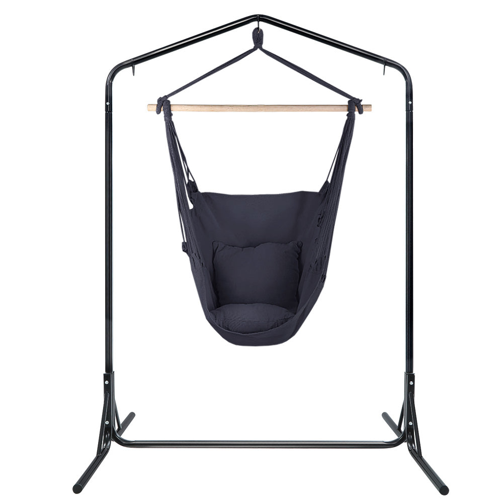 Gardeon Outdoor Hammock Chair with Stand Swing Hanging Hammock with Pillow Grey - image3
