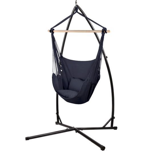 Gardeon Outdoor Hammock Chair with Steel Stand Hanging Hammock with Pillow Grey - image1