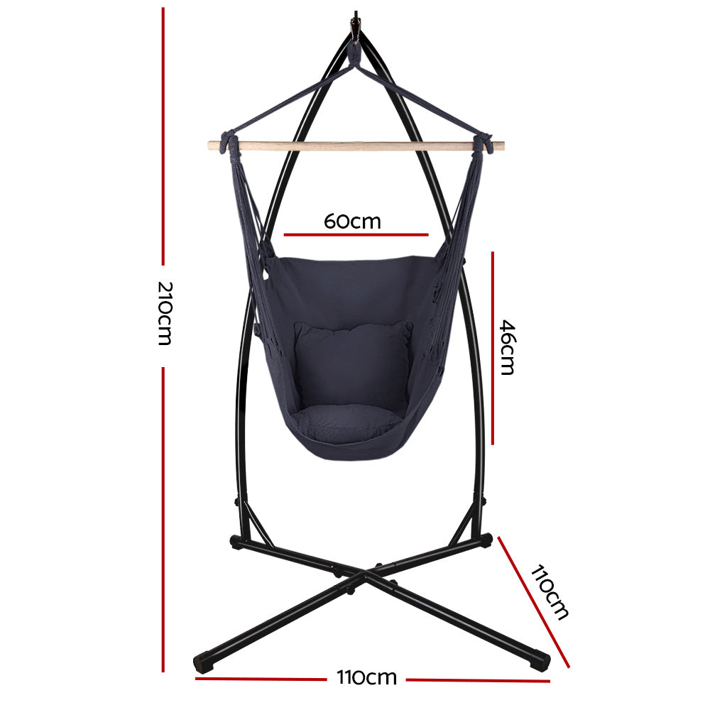 Gardeon Outdoor Hammock Chair with Steel Stand Hanging Hammock with Pillow Grey - image2